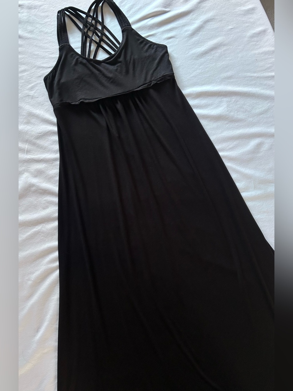 Calvin Klein Black Maxi Dress Size 6 Strappy Criss Cross Back Empire Waist